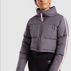 Purple Gymshark Cropped Puffer Jacket - M